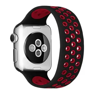 Apple Watch 42mm Ayarlı Delikli Silikon Kordon - Siyah-Kırmızı