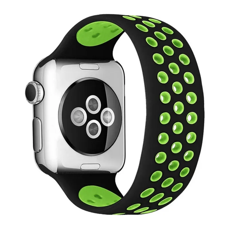 Apple Watch 42mm Ayarlı Delikli Silikon Kordon - Siyah-Yeşil