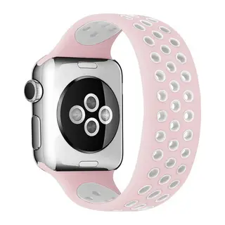 Apple Watch 42mm Ayarlı Delikli Silikon Kordon - Pembe-Beyaz