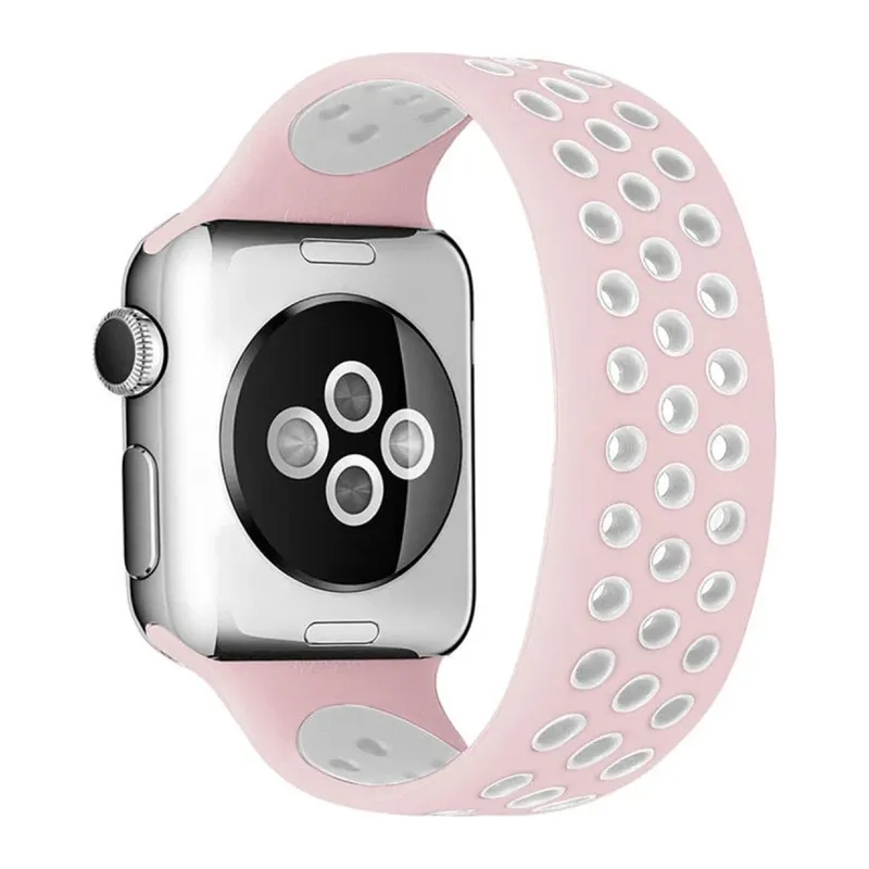 Apple Watch 42mm Ayarlı Delikli Silikon Kordon - Pembe-Beyaz