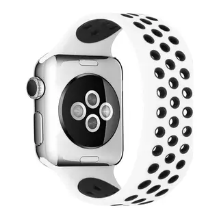 Apple Watch 38mm Ayarlı Delikli Silikon Kordon - Beyaz-Siyah