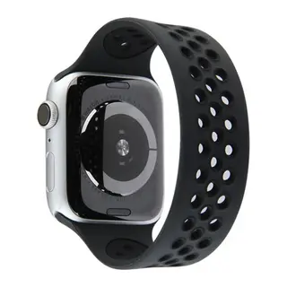 Apple Watch 38mm Ayarlı Delikli Silikon Kordon - Siyah-Siyah