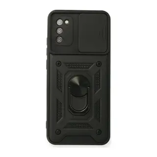 Samsung Galaxy A03S Kılıf Pars Lens Yüzüklü Silikon - Siyah