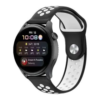 Watch 20mm Spor Delikli Kordon - Siyah-Beyaz