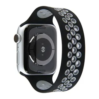 Apple Watch 42mm Ayarlı Delikli Silikon Kordon - Siyah-Gri