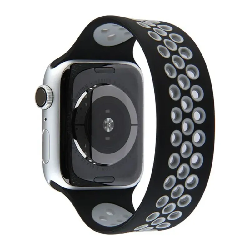 Apple Watch 42mm Ayarlı Delikli Silikon Kordon - Siyah-Gri