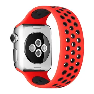 Apple Watch 42mm Ayarlı Delikli Silikon Kordon - Kırmızı-Siyah