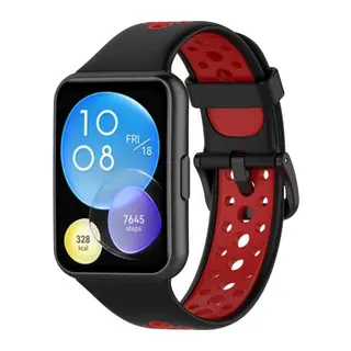 Huawei Watch Fit 2 Spor Delikli Kordon - Siyah-Kırmızı