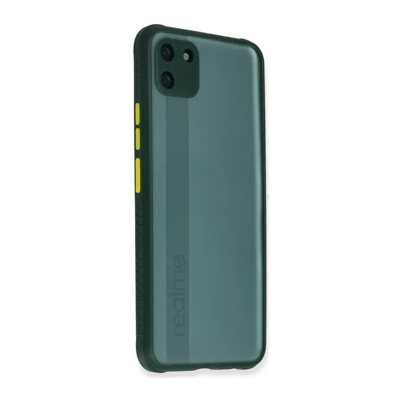 Realme C11 Kılıf Miami Şeffaf Silikon - Koyu Yeşil