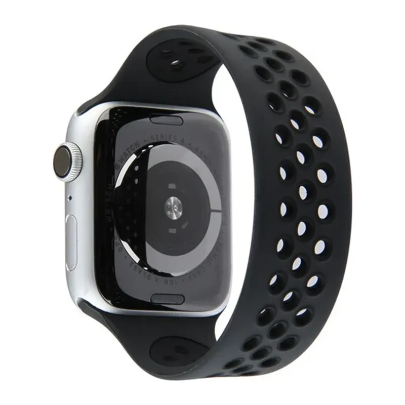 Apple Watch 42mm Ayarlı Delikli Silikon Kordon - Siyah-Siyah