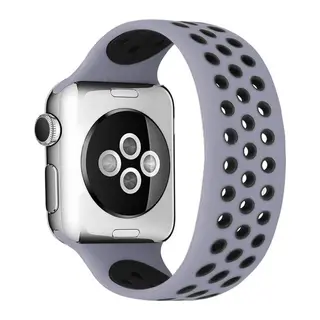 Apple Watch 42mm Ayarlı Delikli Silikon Kordon - Gri-Siyah