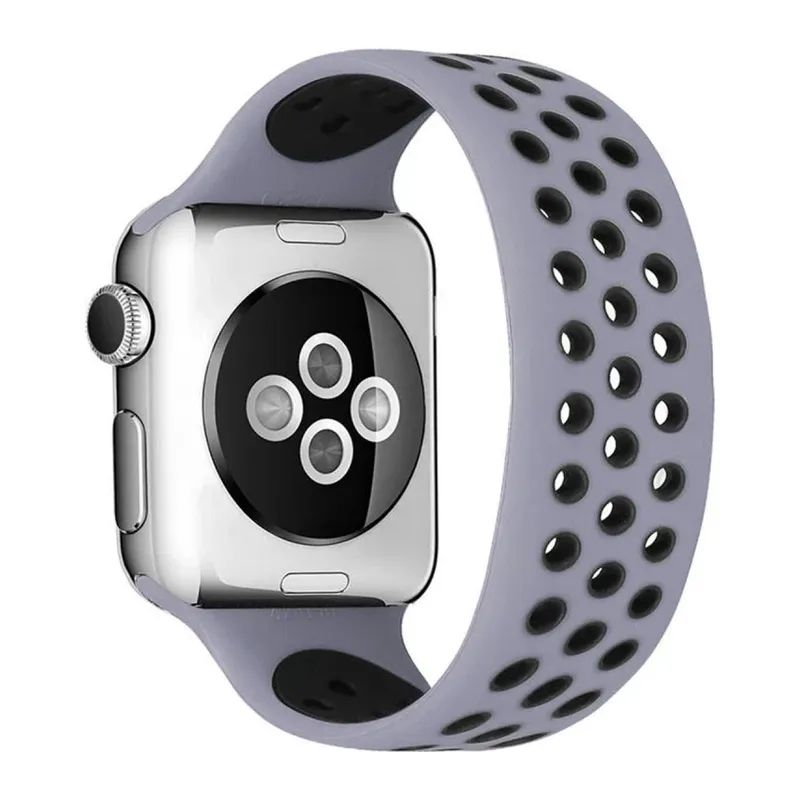 Apple Watch 42mm Ayarlı Delikli Silikon Kordon - Gri-Siyah