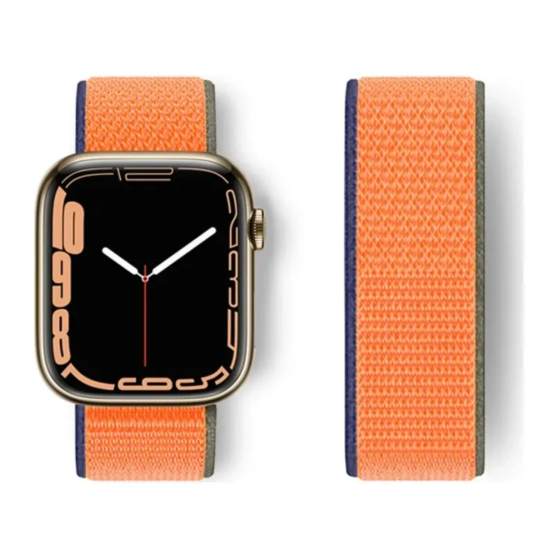 Apple Watch 42mm Hasırlı Cırtcırtlı Kordon - Turuncu