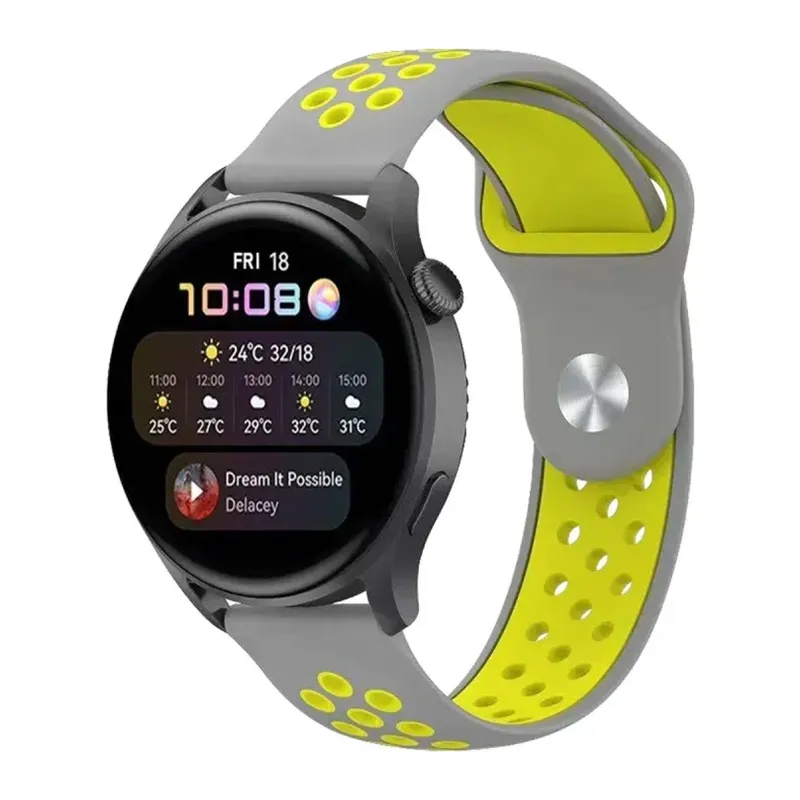 Watch 20mm Spor Delikli Kordon - Gri-Yeşil