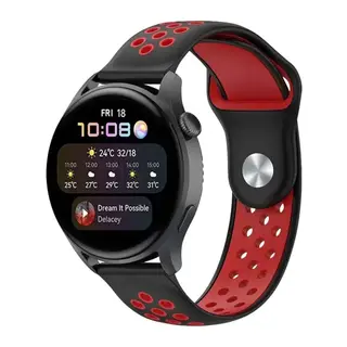 Watch 22mm Spor Delikli Kordon - Siyah-Kırmızı