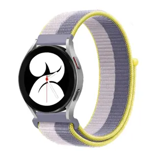 Samsung Galaxy Watch 4 Hasırlı Cırtcırtlı Kordon - Gri-Beyaz
