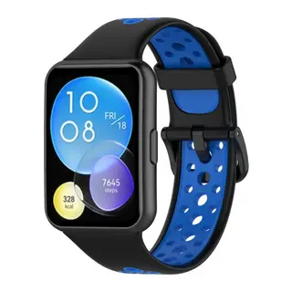 Huawei Watch Fit 2 Spor Delikli Kordon - Siyah-Mavi
