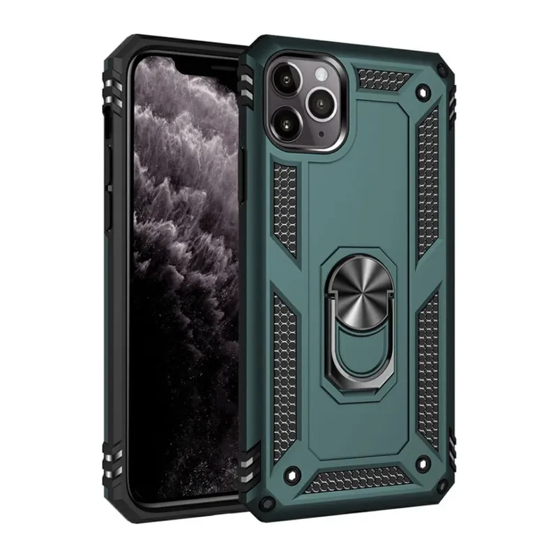 Apple iPhone 11 Pro Kılıf Sofya Yüzüklü Silikon Kapak - Yeşil