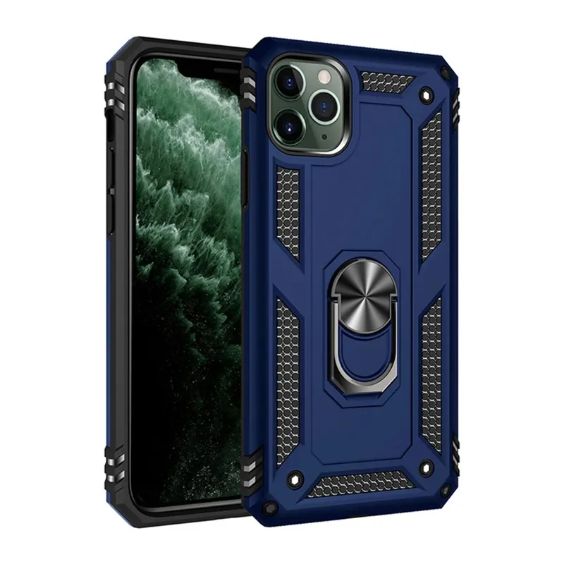 Apple iPhone 11 Pro Max Kılıf Sofya Yüzüklü Silikon Kapak - Lacivert