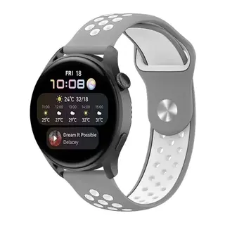 Watch 20mm Spor Delikli Kordon - Gri-Beyaz