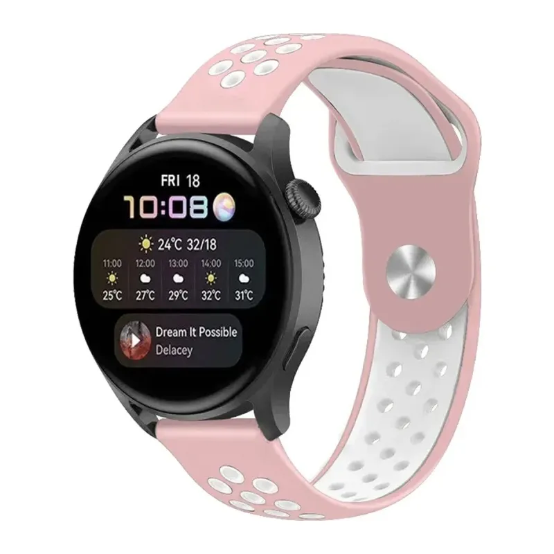 Watch 22mm Spor Delikli Kordon - Pembe-Beyaz