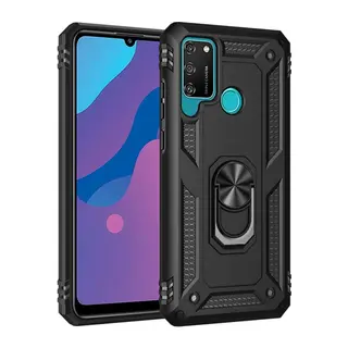 Huawei Y6P Kılıf Sofya Yüzüklü Silikon Kapak - Siyah