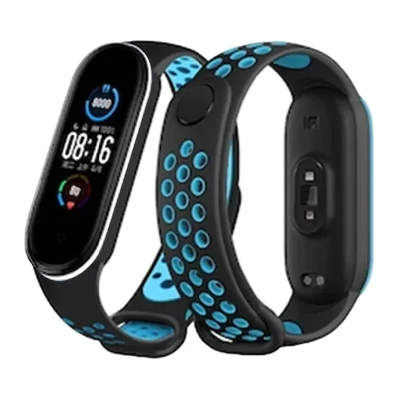 Xiaomi Mi Band 6 Spor Delikli Kordon - Siyah-Mavi-Beyaz
