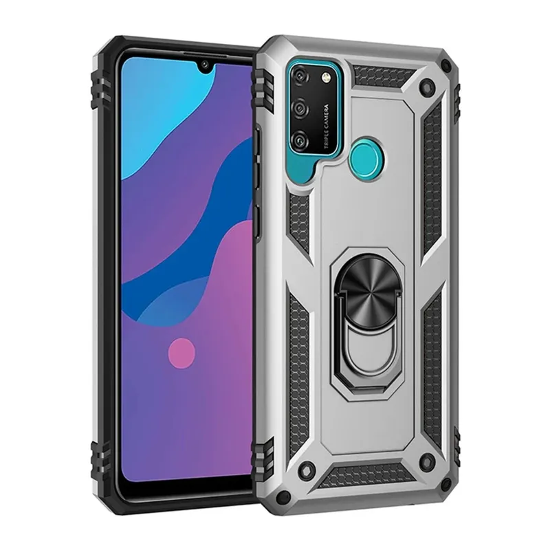 Huawei Y6P Kılıf Sofya Yüzüklü Silikon Kapak - Gümüş
