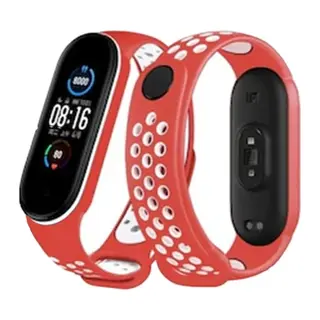 Xiaomi Mi Band 6 Spor Delikli Kordon - Kırmızı-Beyaz