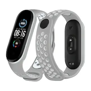 Xiaomi Mi Band 6 Spor Delikli Kordon - Gri-Kırmızı