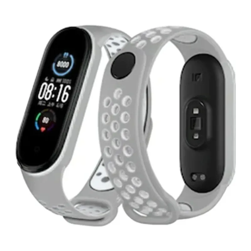 Xiaomi Mi Band 6 Spor Delikli Kordon - Gri-Kırmızı