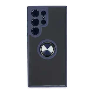 Samsung Galaxy S23 Ultra Kılıf Montreal Yüzüklü Silikon Kapak - Lacivert