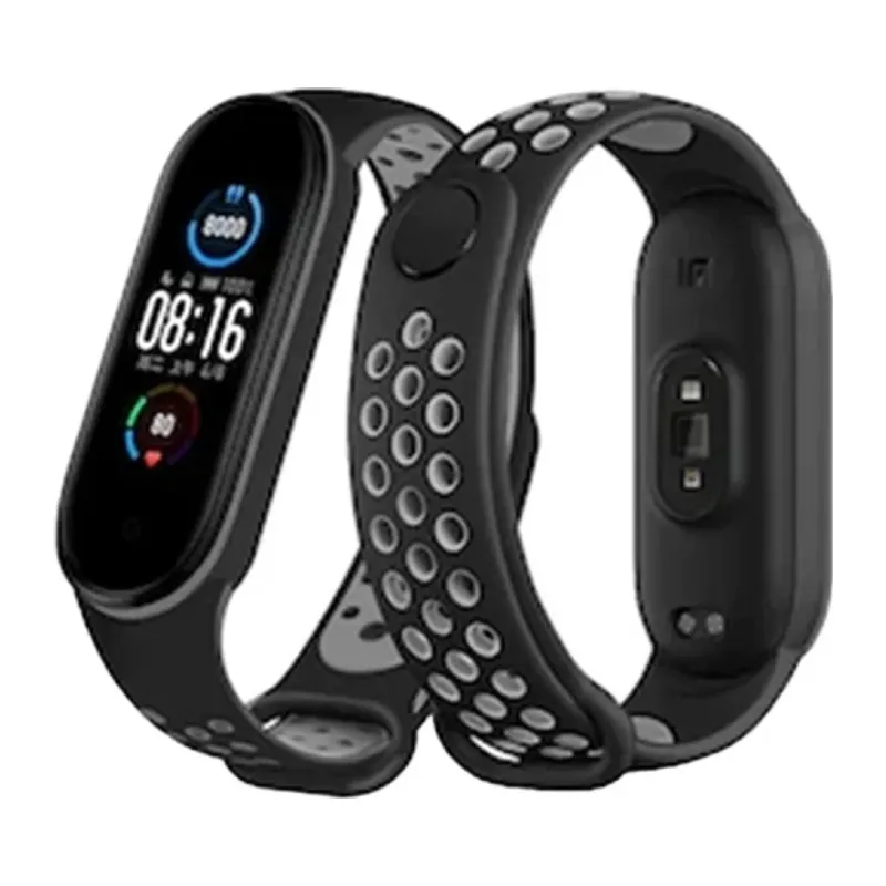Xiaomi Mi Band 7 Spor Delikli Kordon - Siyah-Gri