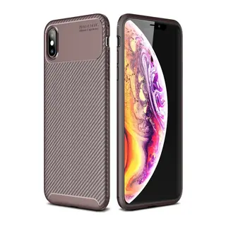 Apple iPhone XS Max Kılıf Auto Focus Karbon Kapak - Kahverengi