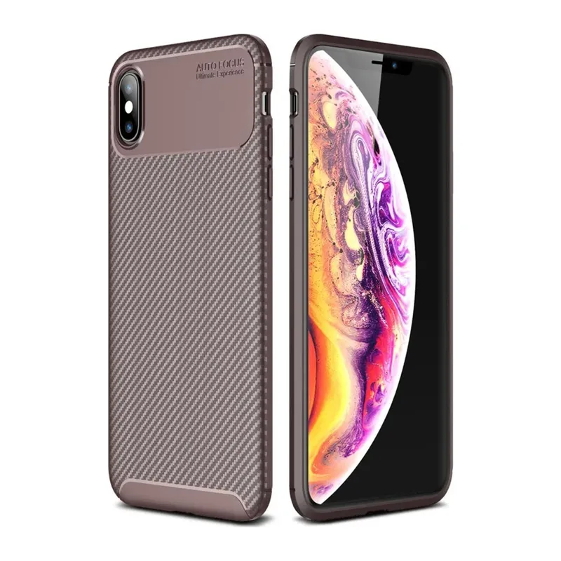 Apple iPhone XS Max Kılıf Auto Focus Karbon Kapak - Kahverengi