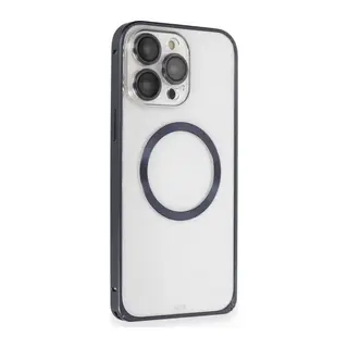 Joko Apple iPhone 15 Pro Max Kılıf Metal Bumper Magneticsafe Kapak - Lacivert
