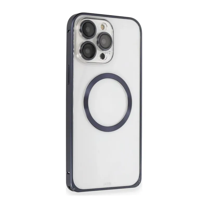 Joko Apple iPhone 15 Pro Max Kılıf Metal Bumper Magneticsafe Kapak - Lacivert