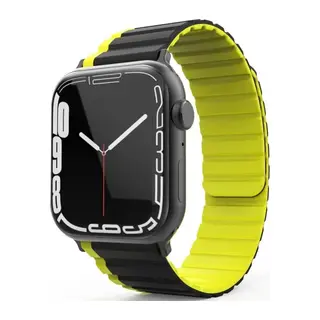 Movenchy Apple Watch 42mm MO-WB1 Çift Renk Mıknatıslı Silikon Kordon - Siyah-Sarı