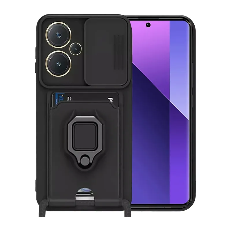 Xiaomi Redmi Note 13 Pro Plus Kılıf Zuma Kartvizitli Yüzüklü Silikon - Siyah