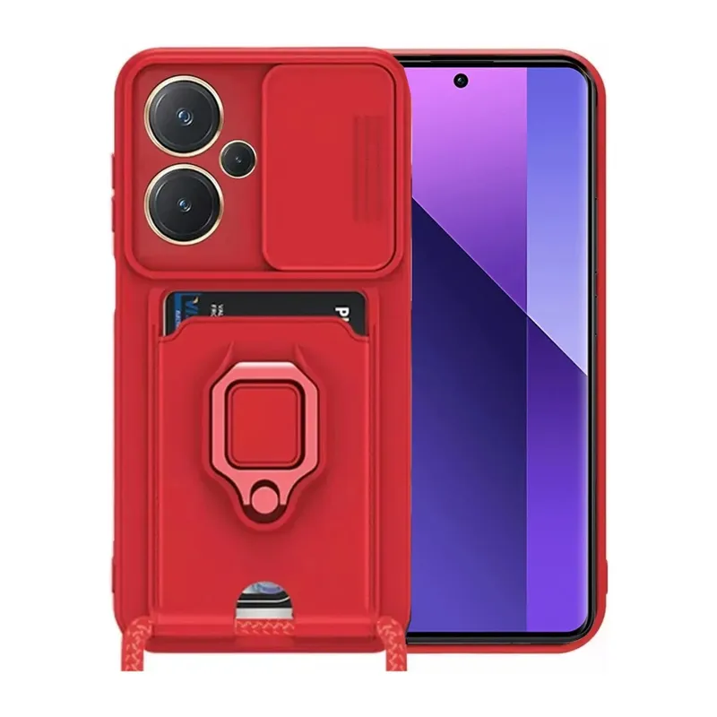 Xiaomi Redmi Note 13 Pro Plus Kılıf Zuma Kartvizitli Yüzüklü Silikon - Kırmızı