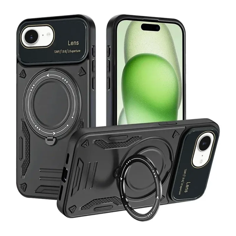 Apple iPhone 16E Kılıf Joy Lens Standlı Kapak - Siyah