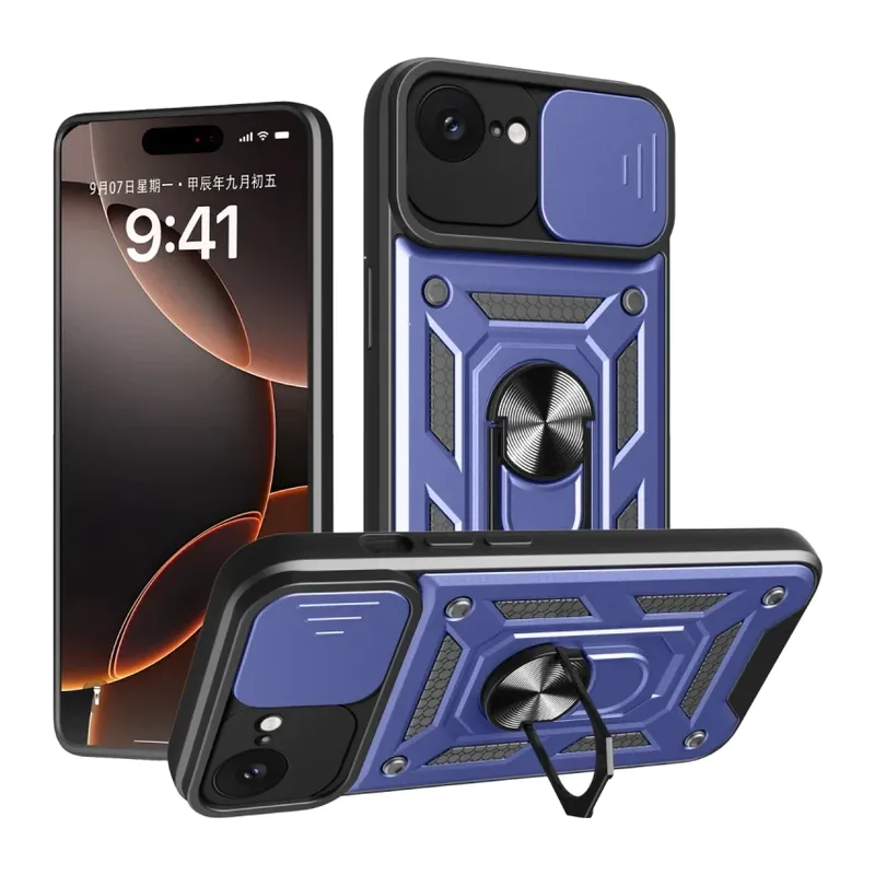 Apple iPhone 16E Kılıf Pars Lens Yüzüklü Silikon - Lacivert