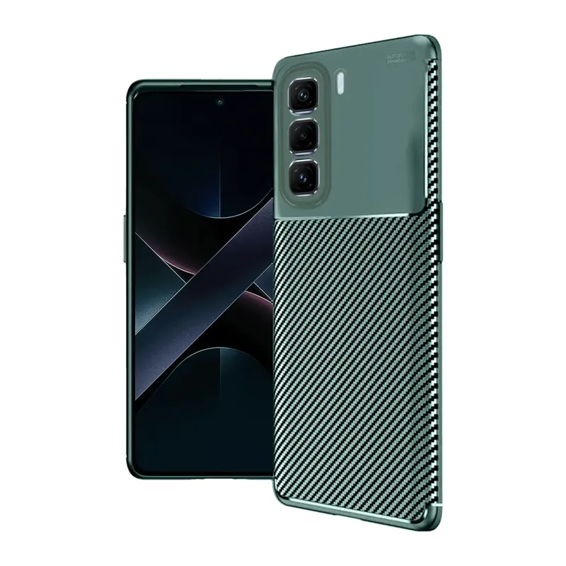 İnfinix Hot 50 4G Kılıf Auto Focus Karbon Kapak - Koyu Yeşil