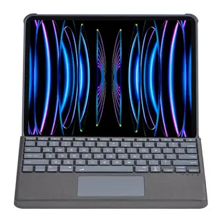Apple T5509D iPad Pro 12.9 (2022) Kılıf Palermo Ledli Klavyeli Standlı Tablet Kılıfı - Siyah