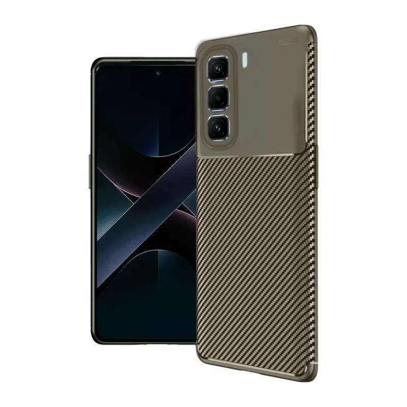 İnfinix Hot 50 4G Kılıf Auto Focus Karbon Kapak - Kahverengi