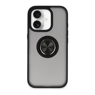 Apple iPhone 16 Kılıf Montreal Yüzüklü Silikon Kapak - Siyah