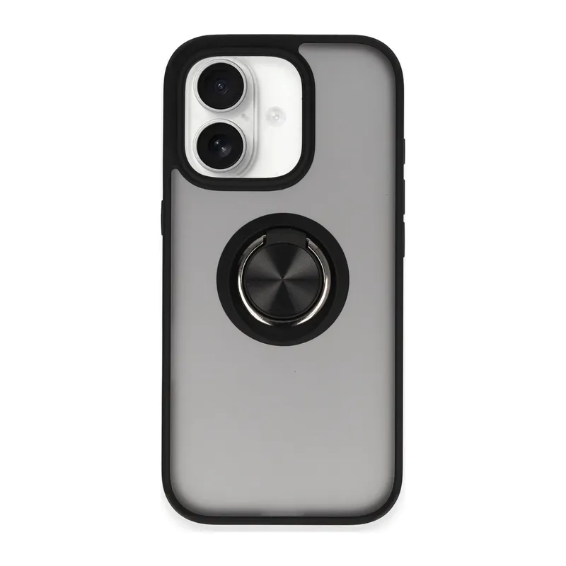 Apple iPhone 16 Kılıf Montreal Yüzüklü Silikon Kapak - Siyah