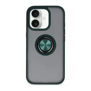 Apple iPhone 16 Kılıf Montreal Yüzüklü Silikon Kapak - Yeşil