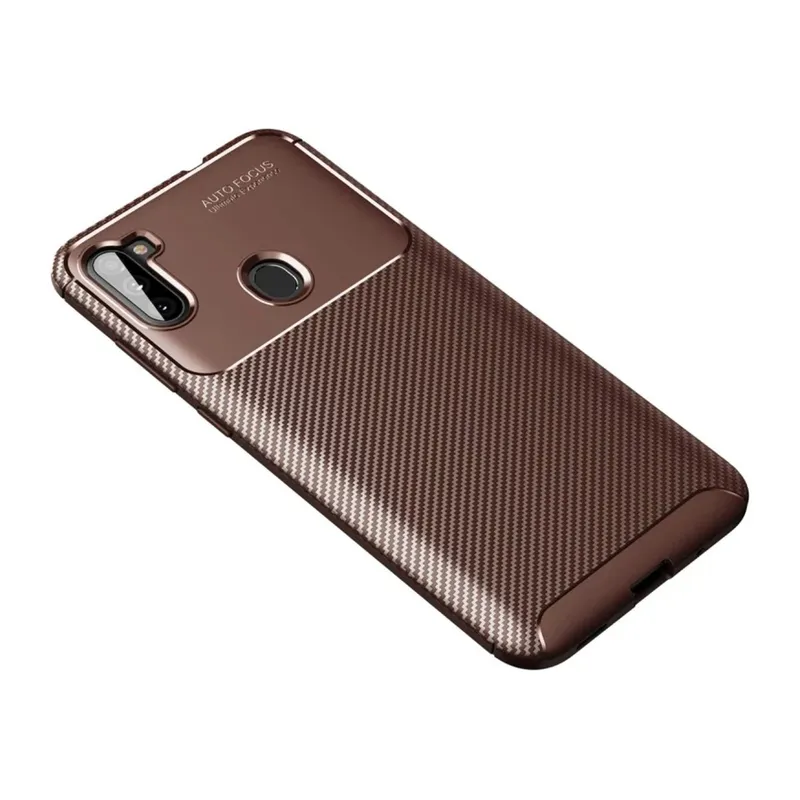 Samsung Galaxy A11 Kılıf Auto Focus Karbon Kapak - Kahverengi