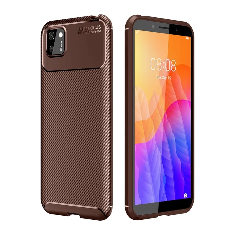 Huawei Y5P Kılıf Auto Focus Karbon Kapak - Kahverengi